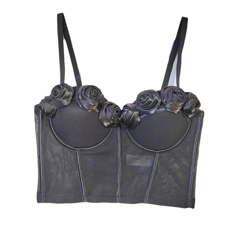 

Топ-бюстье во французском стиле — корсет ручной работы из розового кружева со встроенными чашками, бюстье из прозрачной сетки с открытой спиной и бретельками для женщин