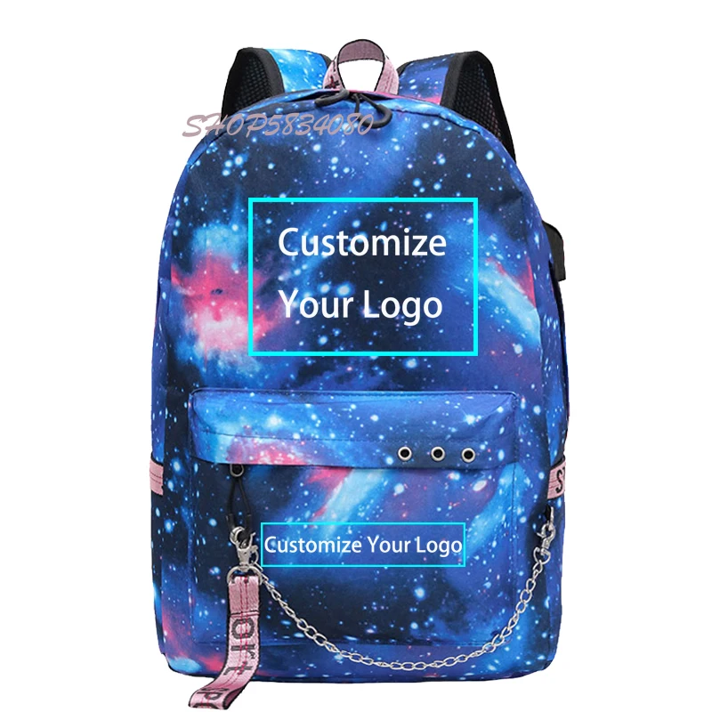 Customize Your Logo Image Backpack for Teenagers School Bags Laptop Bag USB Charging Travel Bag Sac A Dos Mochilas Para Hombre