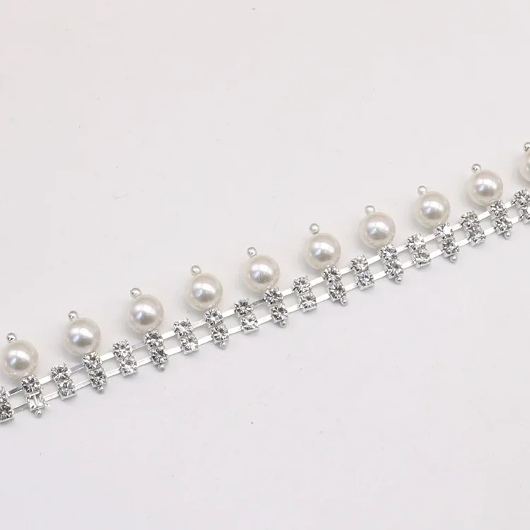 1 yard pearls rhinestones trim Ribbon crystal metal chain for dress,bag,shoes accessories