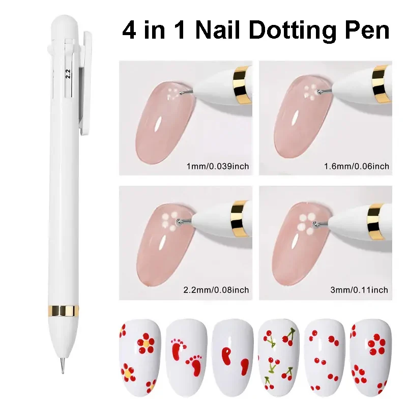 4 in 1 Nail Dotting Pen Nail Art Painting Tools Nail Drill Pen Point Dot Painting Tools Rotatable Ballpoint Drill Dotting Tool