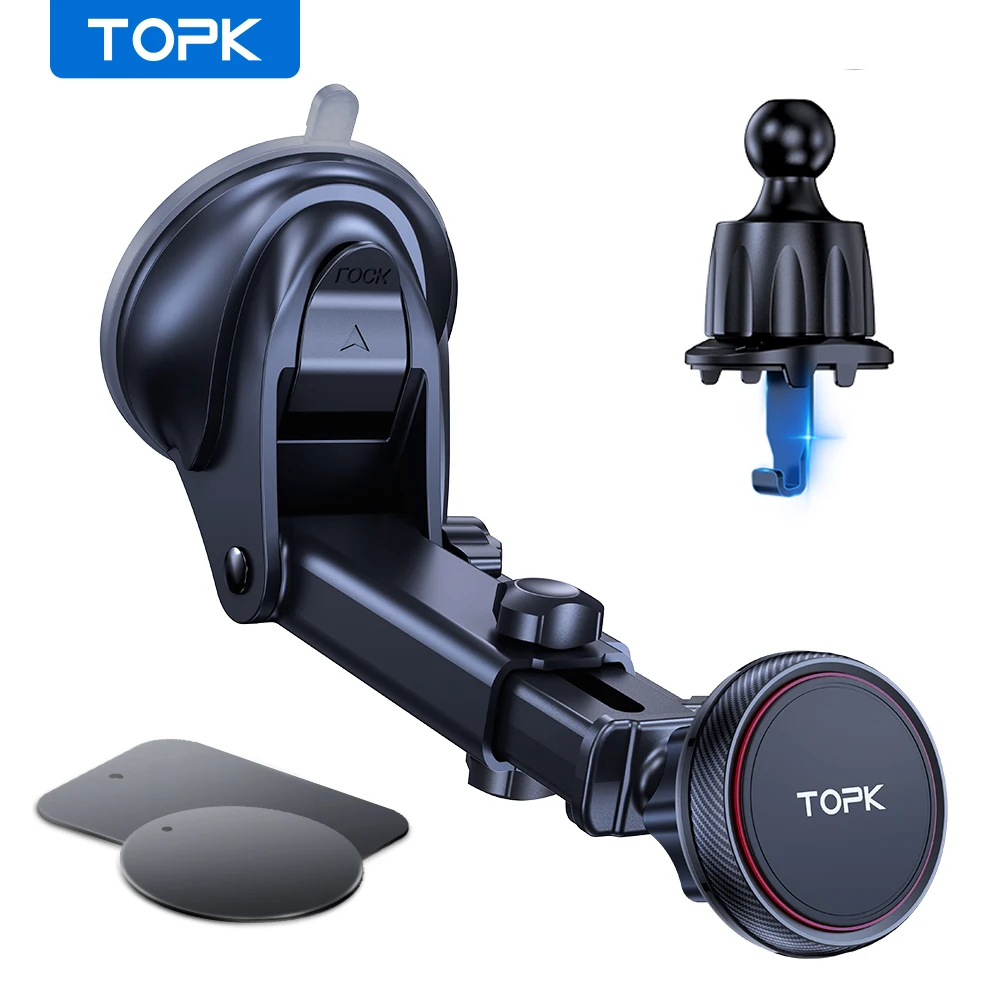 TOPK Car Phone Holder Mount,Magnetic Phone Holder for Car Air Vent & Dashboard,Adjustable Strongest Magnet for All Cellphones