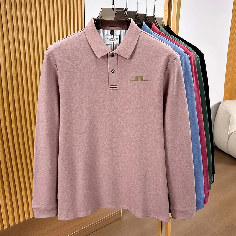 100% Baumwolle Herren Langarm-Poloshirt mit Kragen und Knöpfen, Exquisitem Musterdruck, Neues Herbst-Poloshirt, Business Casual Herrenbekleidung – Detail 12