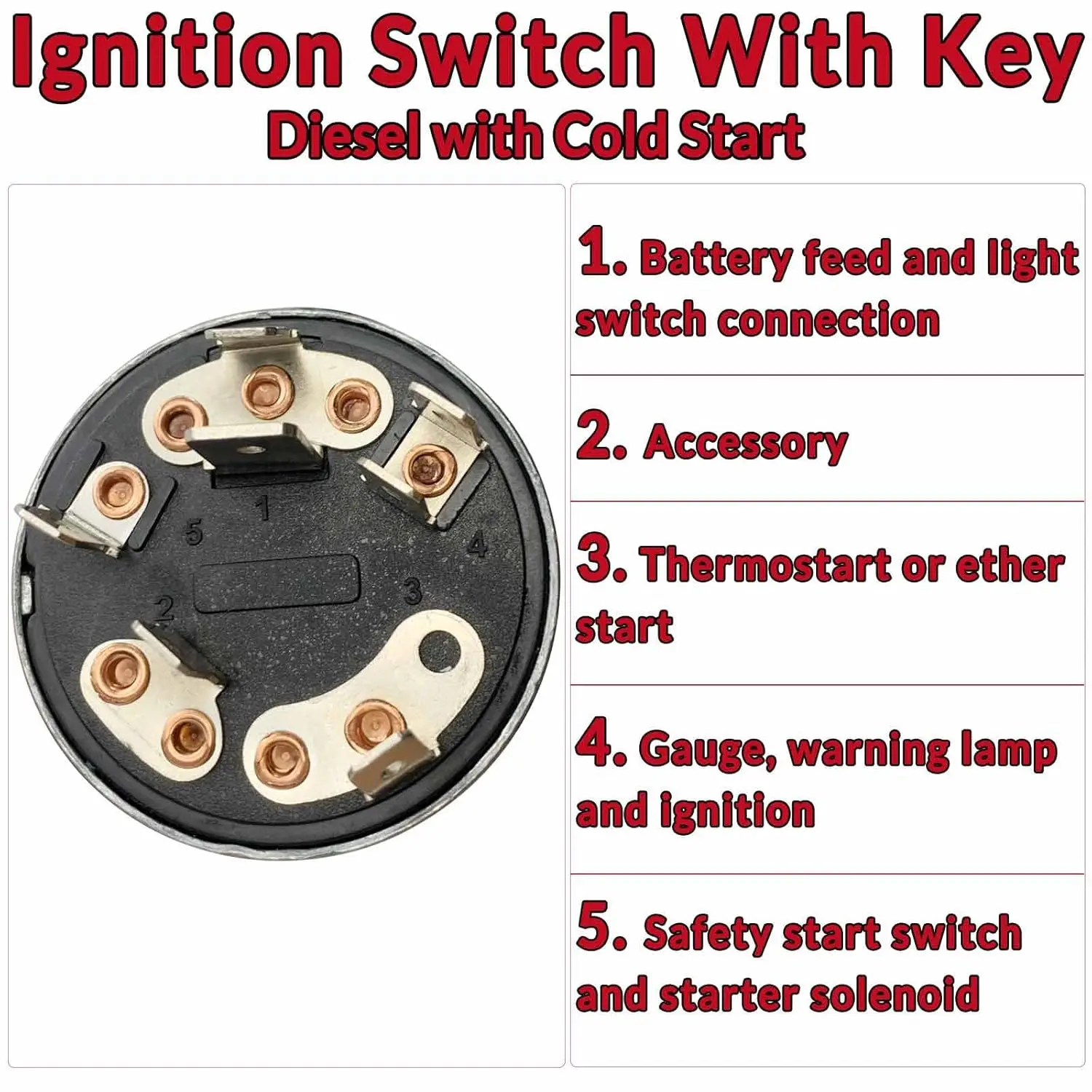 Ignition Key Switch E7NN11N501AB 65572 Compatible with Ford 2000 3000 4000 5000 2600 3600 4600 6600 6700 7600 Tractor