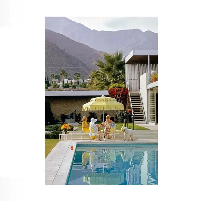 Slim Aarons Poolside Friendship, Palm Springs, Print Art Canvas Poster,Living Room , Home Wall Decor Picture