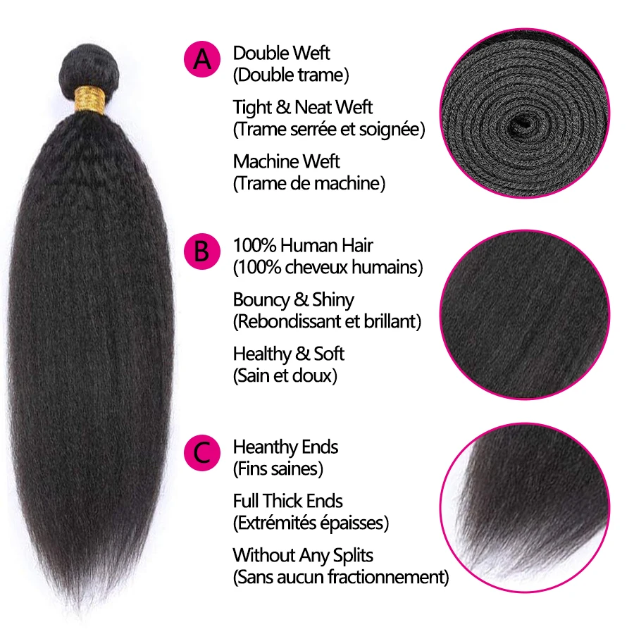 30 32 Inches Kinky Straight Human Hair Bundles Brazilian 100% Human Hair Bundles Human Hair Weaves Raw Hair Bundles Natural Human Hair Extension For