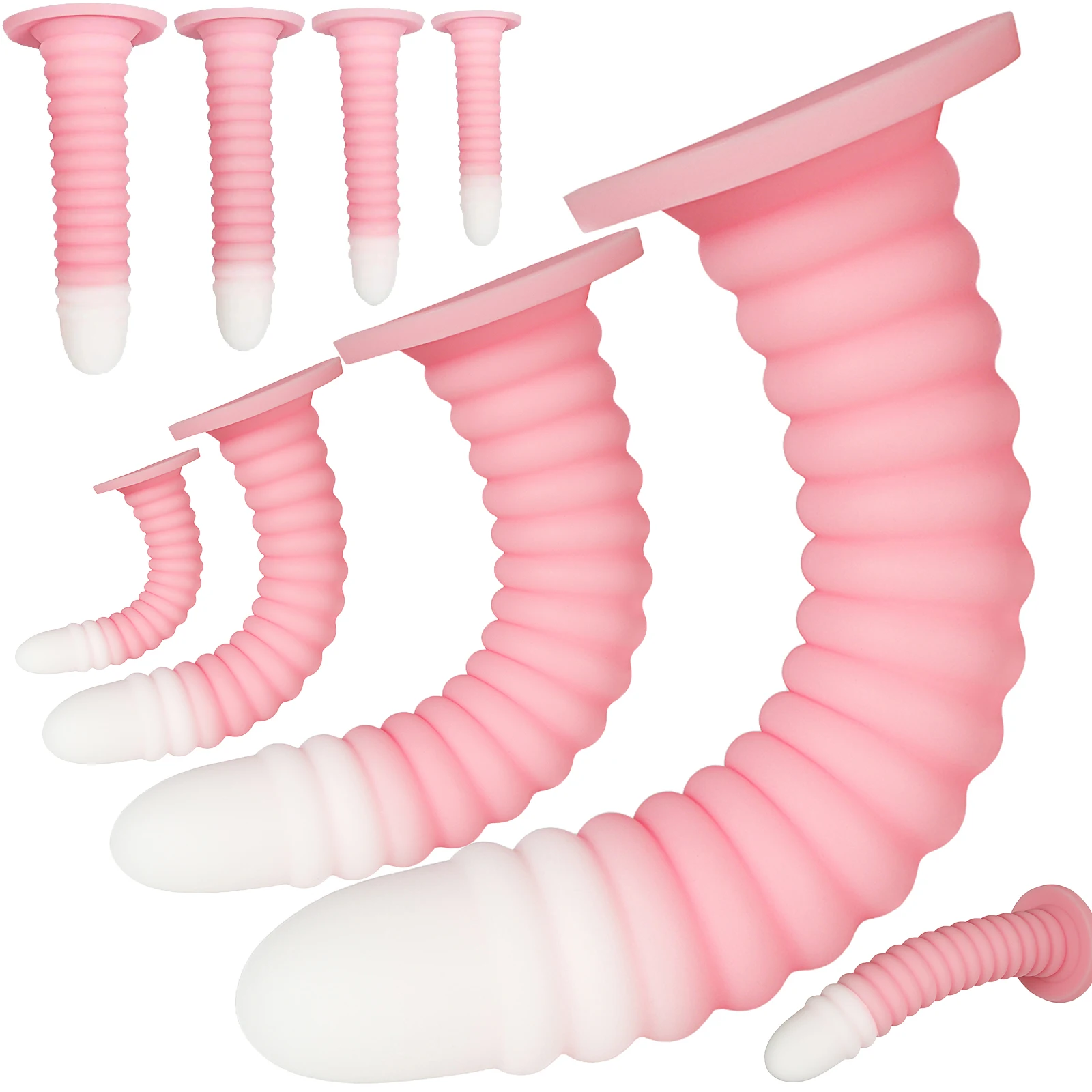 Gradient Pink Anal Plug Massager With Threaded Suction Cup Rear Multi-size Unisex Extra Long Anal Plug Adult Erotic Sex Toys