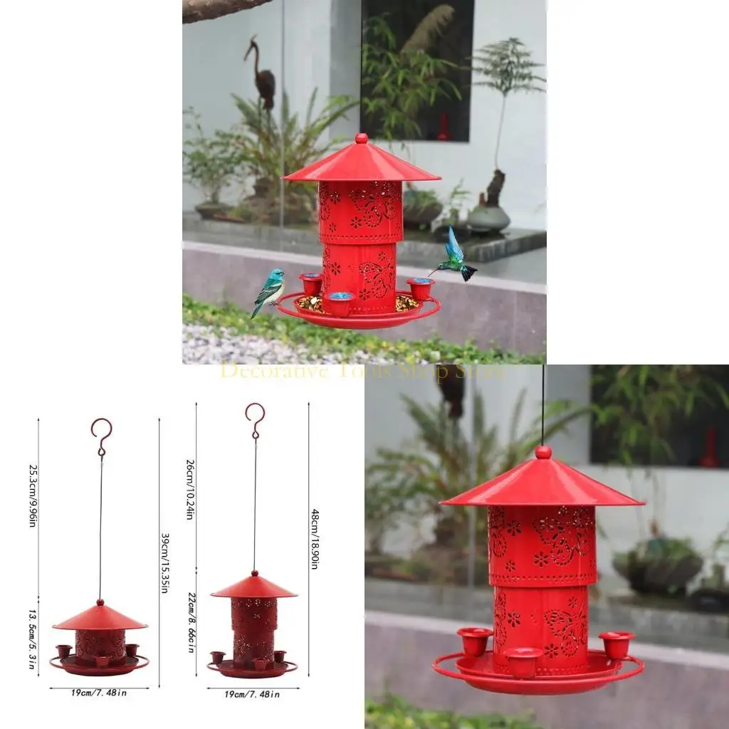 QX2E Beautiful Bird Water Feeder Red Garden D ecoration Hummingbird Seed Feeders