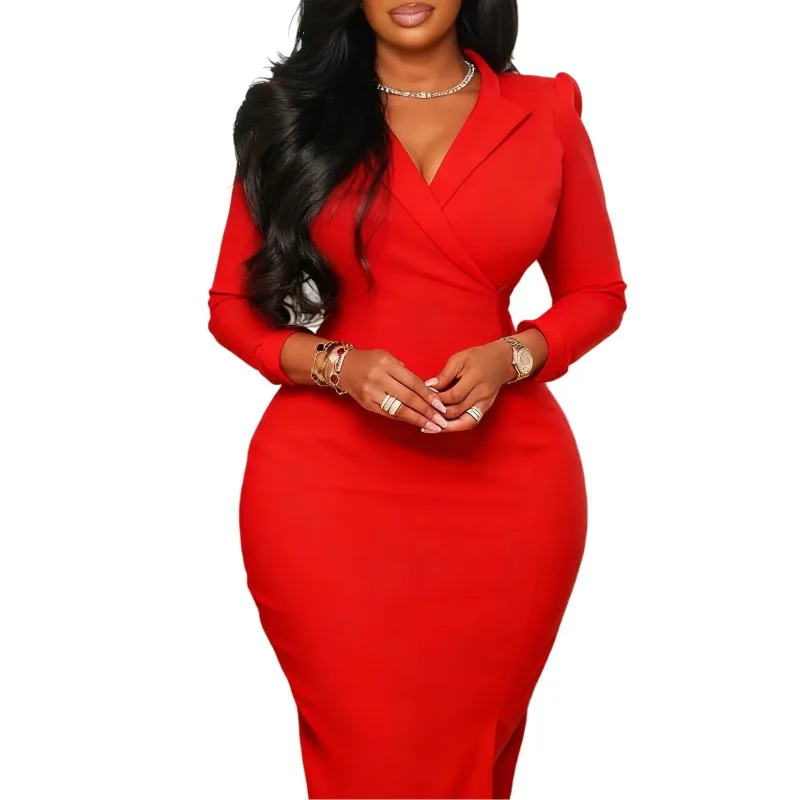 فساتين سهرة للحفلات الأفريقية للنساء 2026 ربيع الخريف الأفريقي كم طويل الخامس الرقبة البوليستر Bodycon فستان أنقرة فساتين