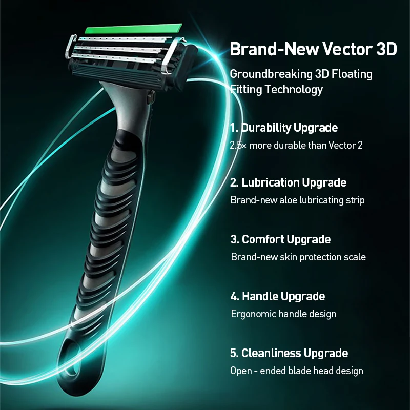 Gillette vetor 3d barbeador masculino gillette barbeador conjunto navalha material de aço inoxidável lâmina de três camadas quantidade