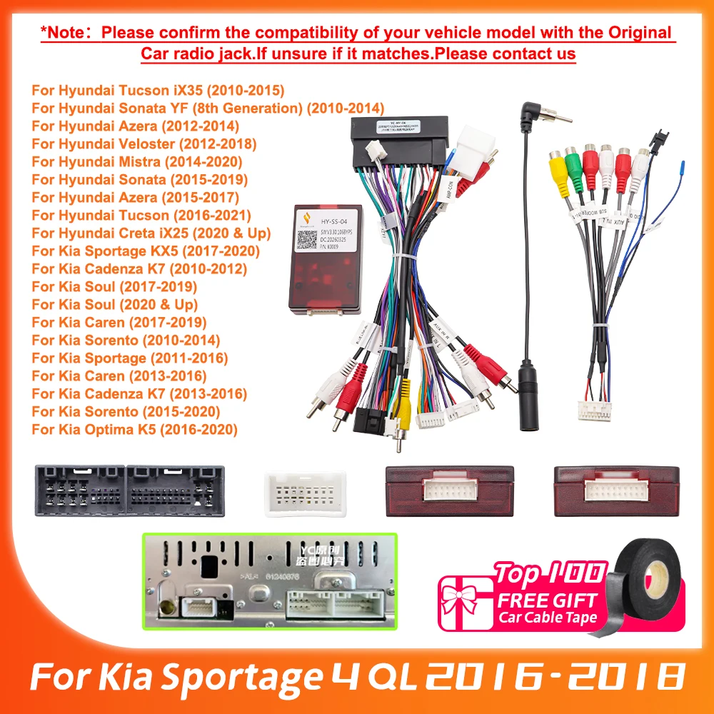 Android Autoradio Canbus-Decoder für Kia Sportage 4 QL 2016 - 2018 16-Pin Kabelbaum Stecker Stromkabel