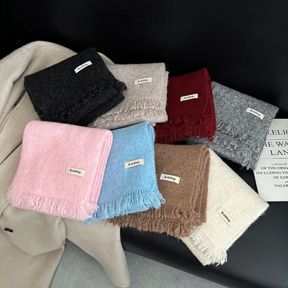 

Versatile Tassel Knitted Scarf Solid Color Warm Cross Scarf Couple Muffler Women Men