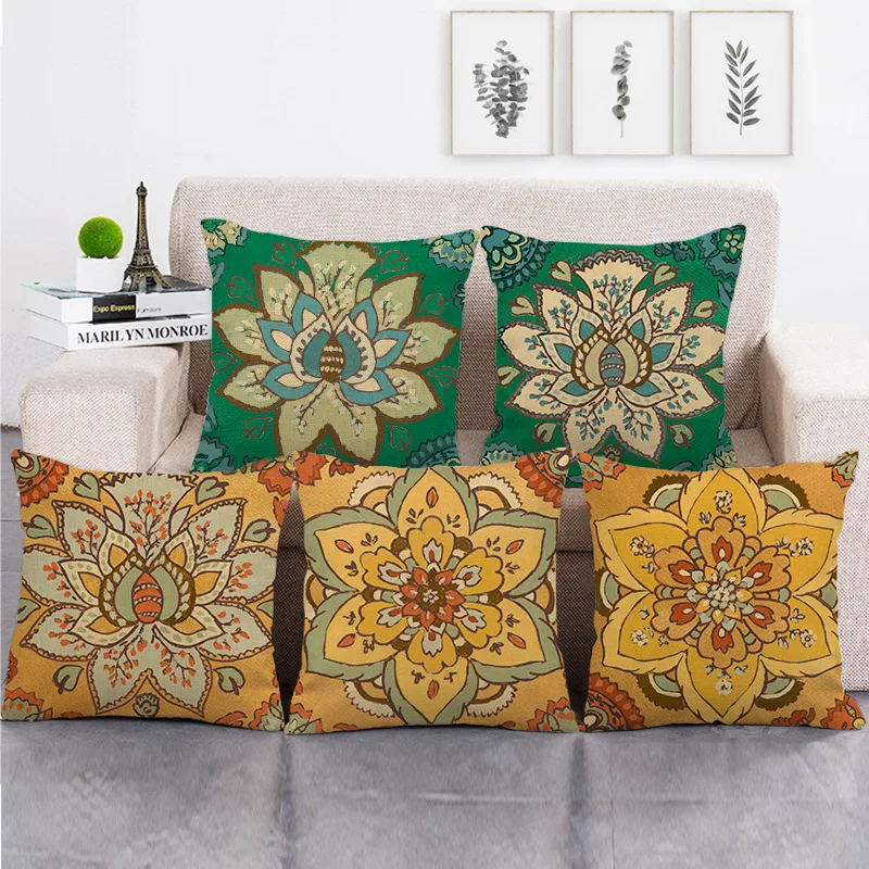 

Flower Boho Throw Pillow Case Indian Bohemian Pillow Covers Decorative for Sofa Bed Living Room Pillowcase Home Decor 45x45cm