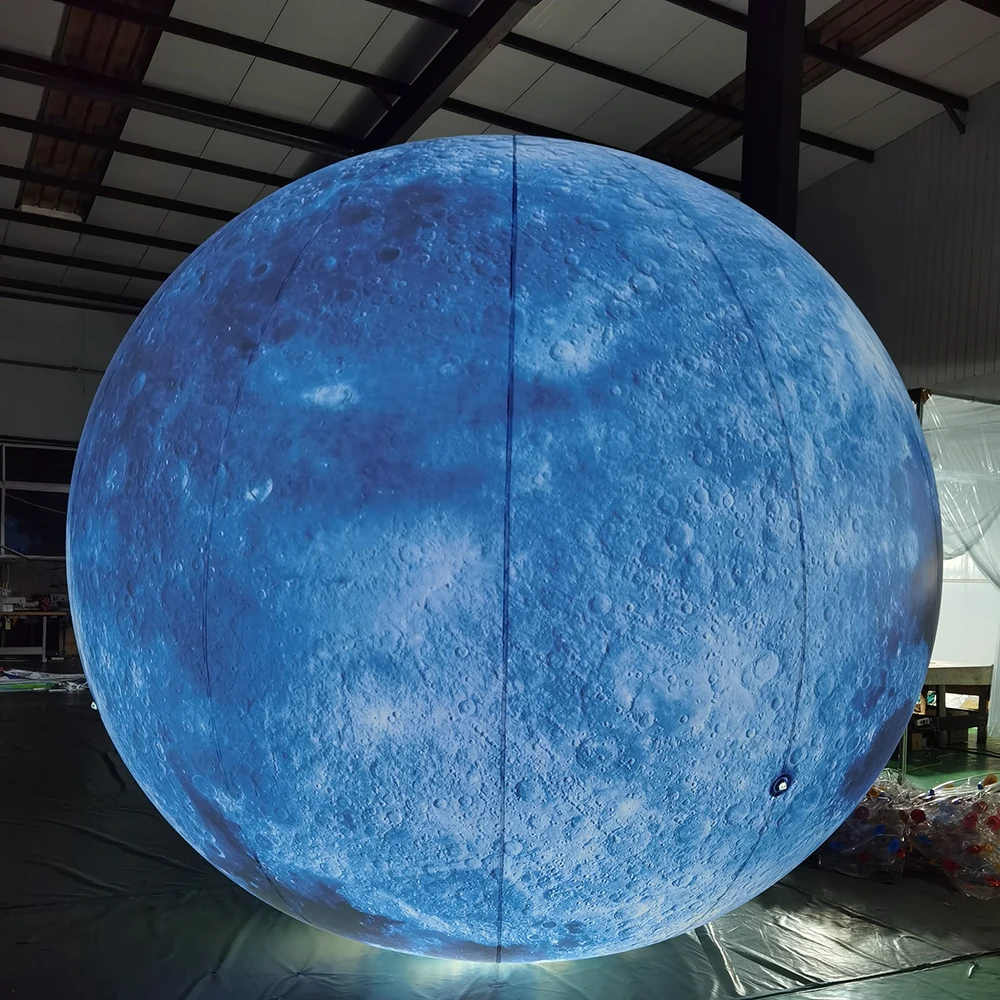 Boule de lune gonflable bleue avec lumière LED, planète, ballon de conflicmoon, décoration pour événement publicitaire sur scène, livraison gratuite