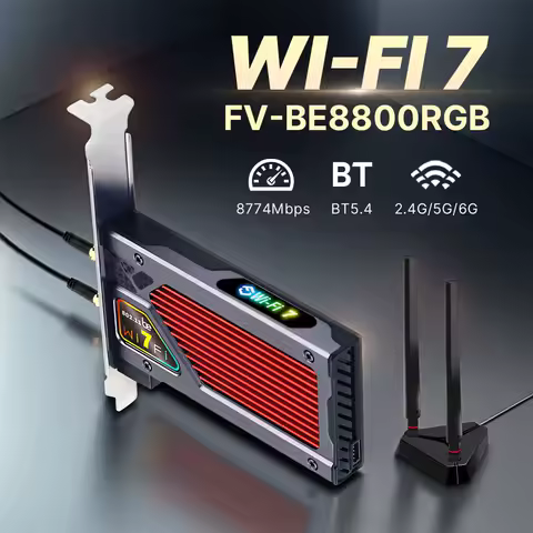 WiFi 7 BE8800RGB PCIE Wireless Network Card BT5.4 8774Mbps Tri-band 2.4G/5G/6GHz for Desktop PC with Extension Base Win10/11