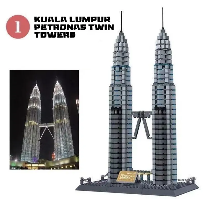 1158Pcs Kuala Lumpur Petronas Twin Towers Building Blocks Model Kids DIY World Architecture Bricks Building Toys Gifts for Adult view 3