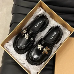 2024 Spring Summer Shoes Female British Style Thick-soled College  Casual Loafers Genuine Leather Fashion Girls