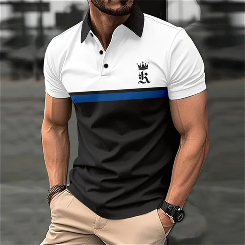 New Men's Polo Shirt 3D Printed Minimalist Striped Color Blocking Lapel Short Sleeve Top Summer Outdoor Leisure Street Clothing