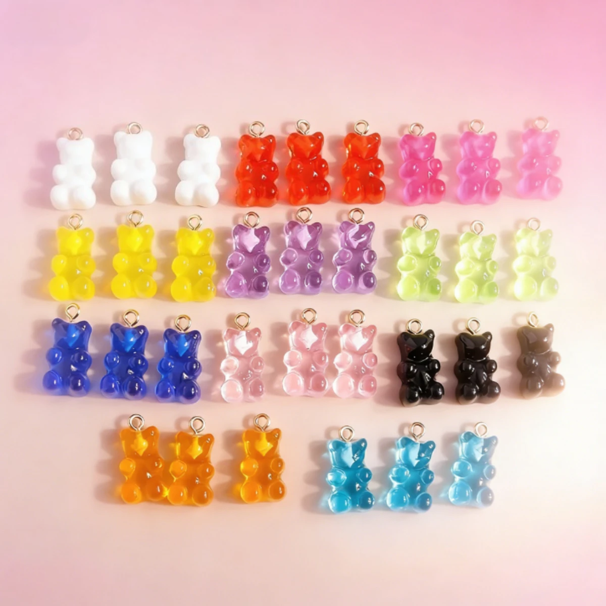 Trending 20Pcs 6 Color Colorful Bear Charms Resin Cabochons Glitter Gummy Candy Necklace Keychain Pendant DIY Making Accessories