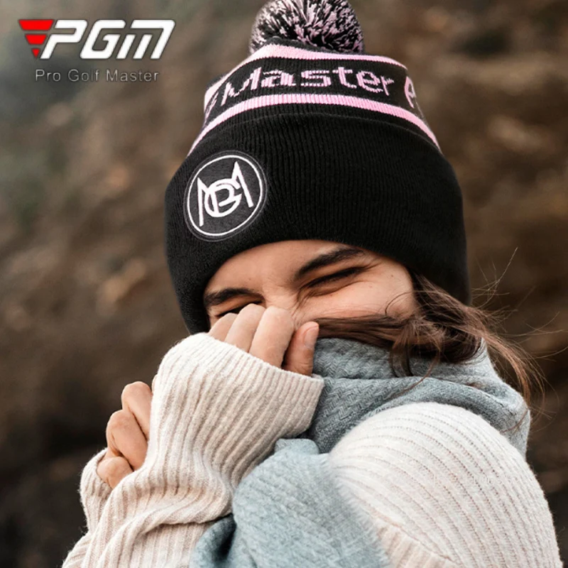 PGM Winter Women Knitted Letter Golf Caps Ladies Keep Warm Coldproof Hats Thicken Beanie Headcover Fur Pompom Plush Sport Cap