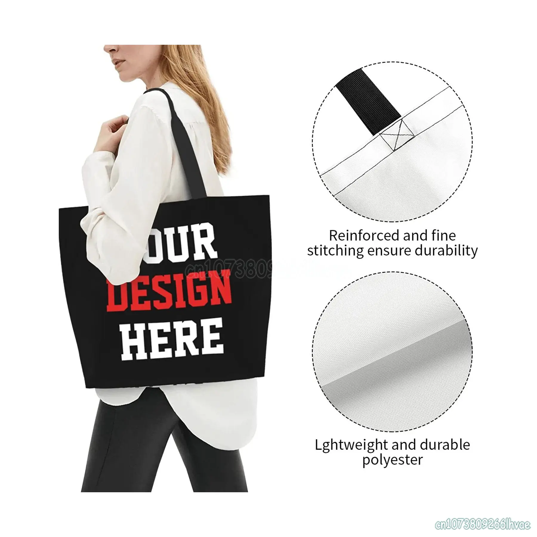 Personalized Large Capacity Tote Bag for Women Add Your Design Custom Shopping Handbag with Image Logo Reusable Shoulder Bag