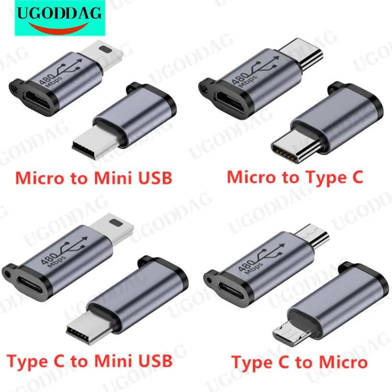 Type C Female to Micro USB/TypeC Female to Mini USB/Micro USB Female to Type C/Micro USB Female-to Mini USB Connector Adapter