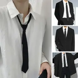 1PC Ties Student Retro Black Solid Silky Narrow Neck Tie Slim Smooth Women Zipper Necktie Casual Elegant All-match Trendy Unisex