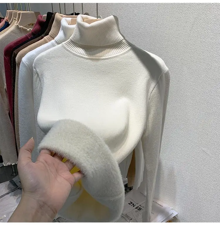2025 New Thicken High Collar Pullover Women's Sweater Top Winter Warm and Soft Solid Color Inner Wear Bottoming Shirt