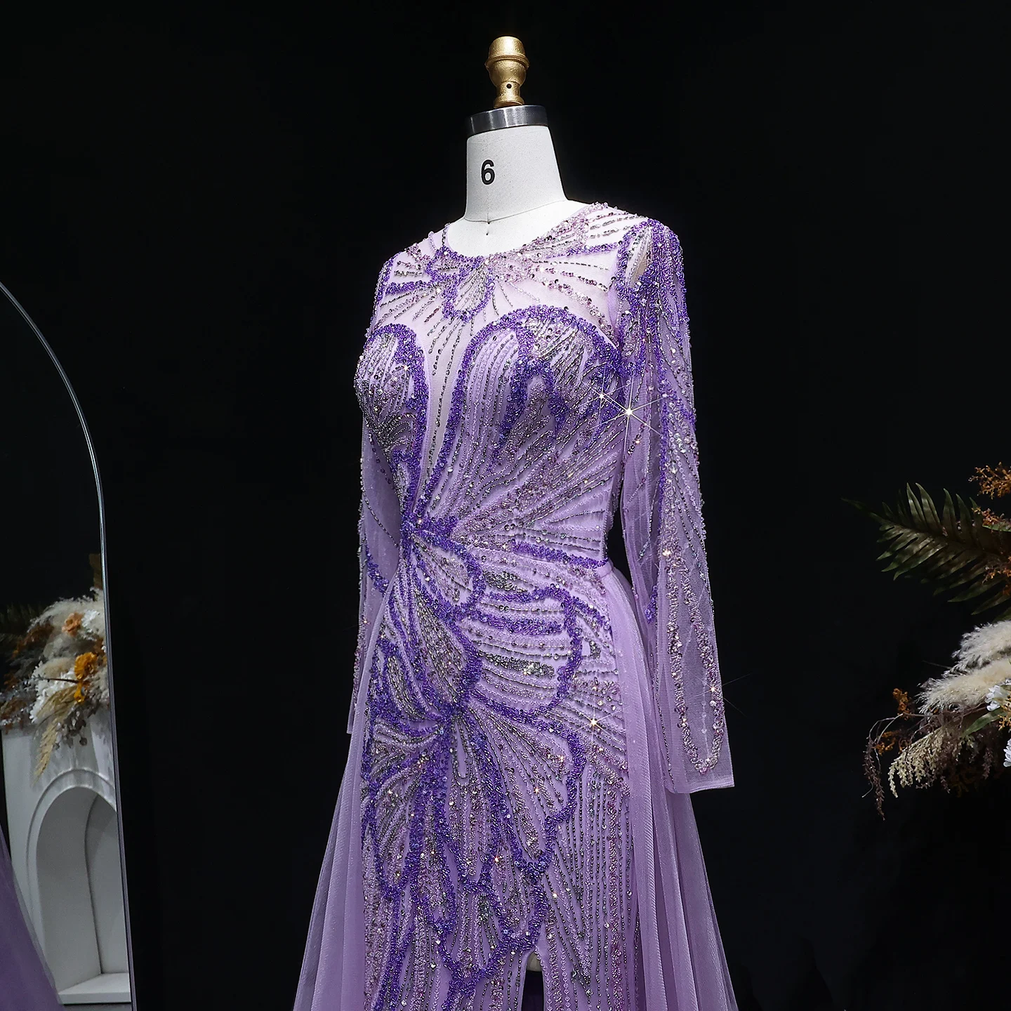 Sharon Said Dubai Luxuriöses Flieder-Abendkleid mit hohem Seitenschlitz, Weinrot, Grün, Damen-Abendkleider SS160, individuell anpassbar – Detail 8