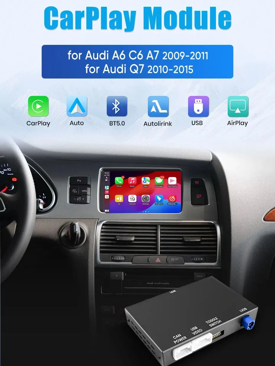 Junsun Wireless CarPlay Android Auto Decoder für Audi A6 C6 A7 C7 2009-2011 für Audi Q7 2010-2015 MMI 3G Airplay Mirror Link