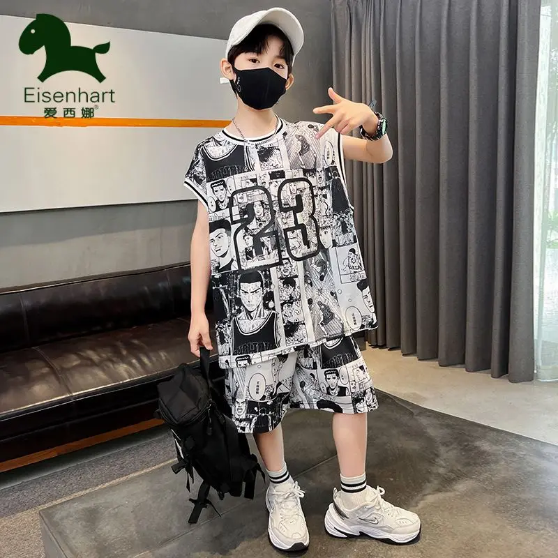 

Children's Boys Summer Sleeveless Short Sleeve + Pants Two Piece Set New No. 23 Anime Full Print Suitable For 8-16 Years Old