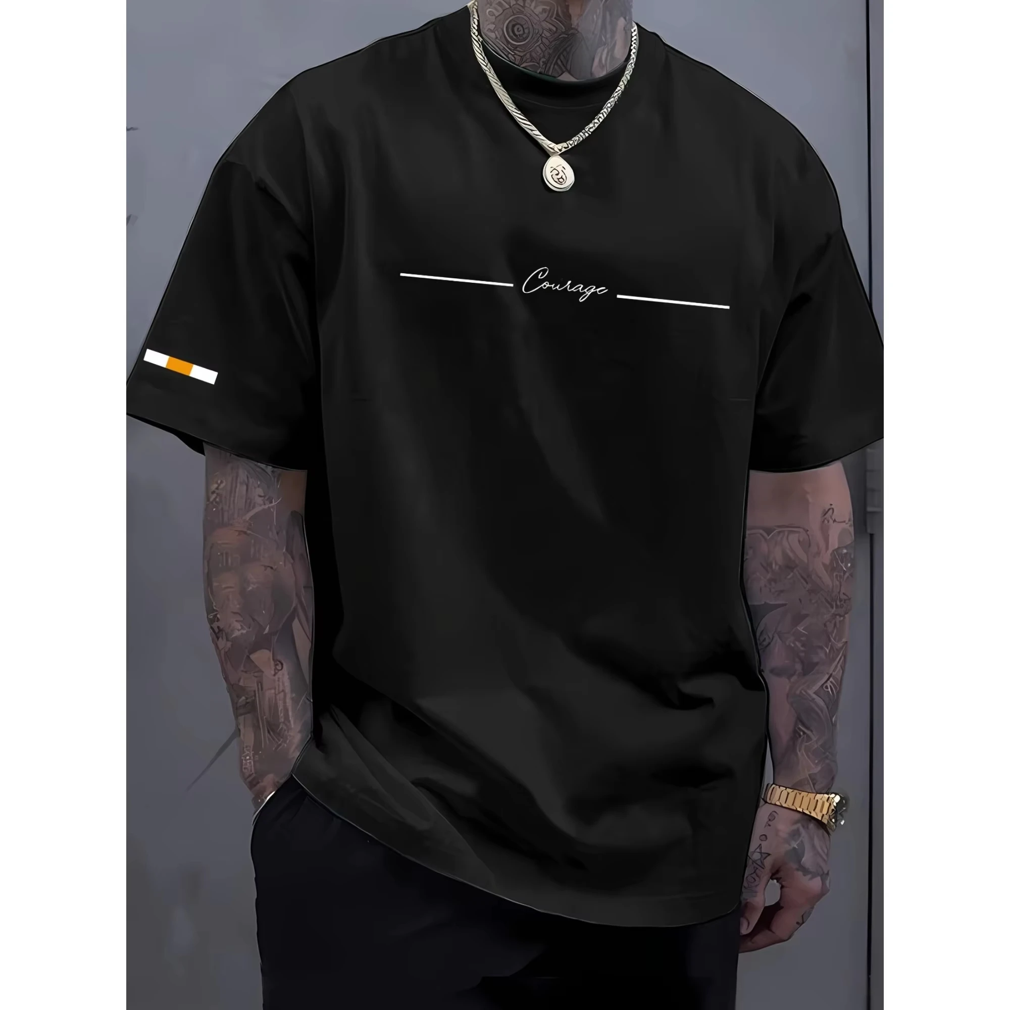 

Men Cotton T Shirt Casual Summer Short Sleeve Minimalist Letter Courage Print Graphic Streetwear Fashion Comfortable Daily Wear