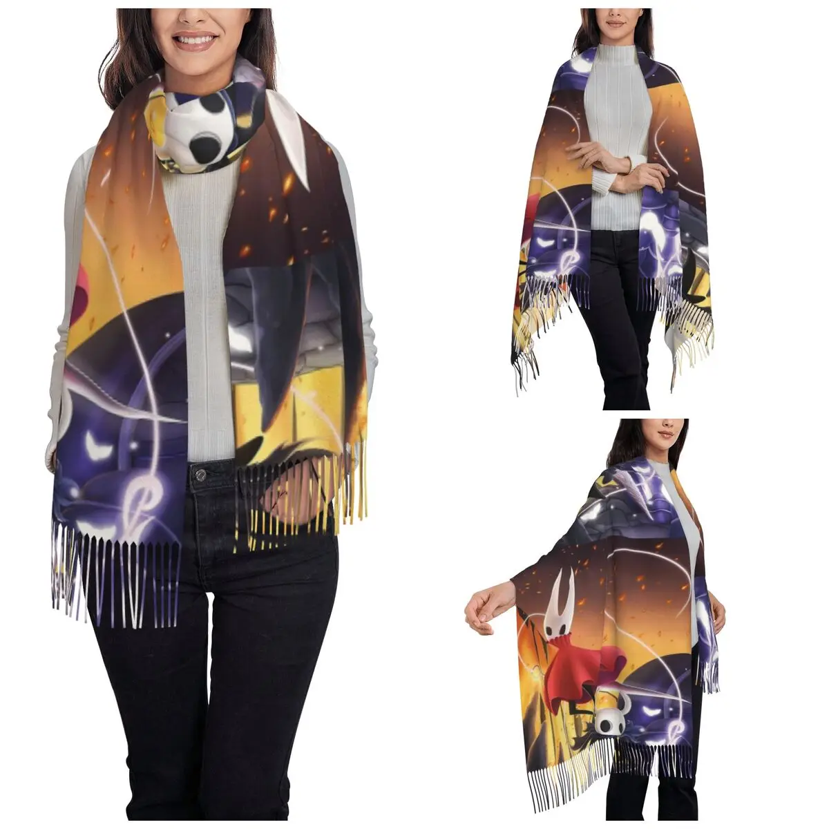 Women's Scarf with Tassel Hollow Knight Silksong Long Winter Warm Shawl and Wrap Gifts Pashmina Scarves