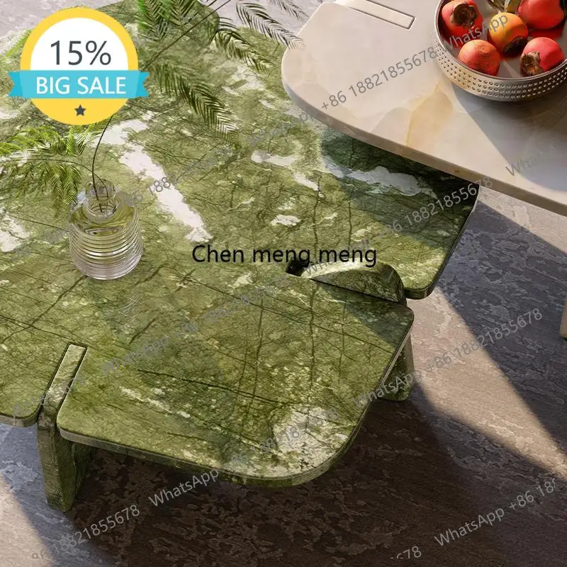 L07 Designer Natural Marble Coffee Table Set, Italian Minimalist High-Low Nesting Tables for Small Living Room, Customizable