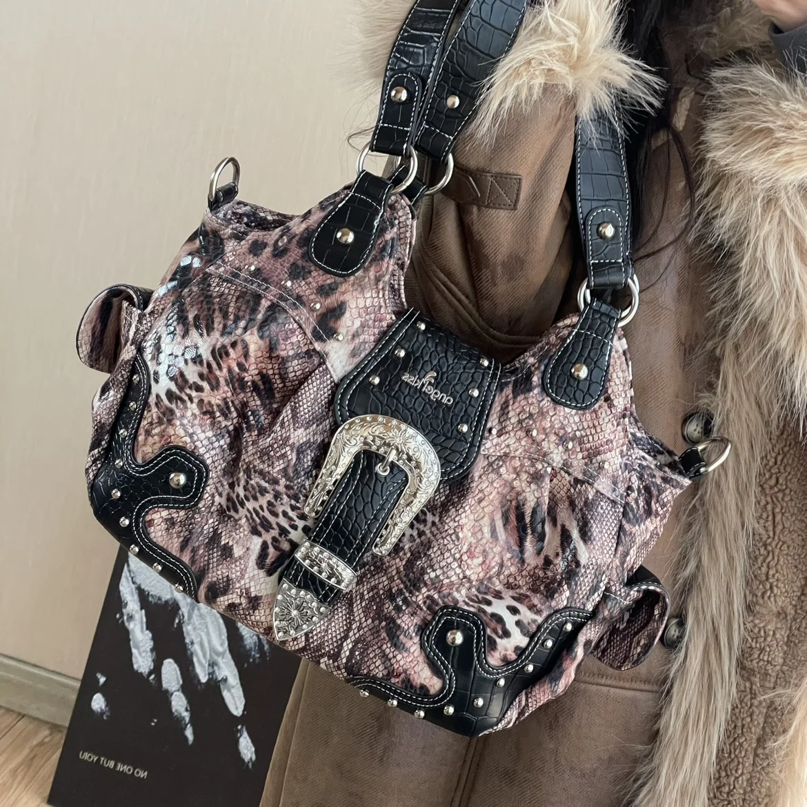 

Women Leopard Handbag Top-handle Shoulder Bag PU Dumpling Pack Multi-pockets Shoulder Bags Phone Money Pack ショルダーウォレット