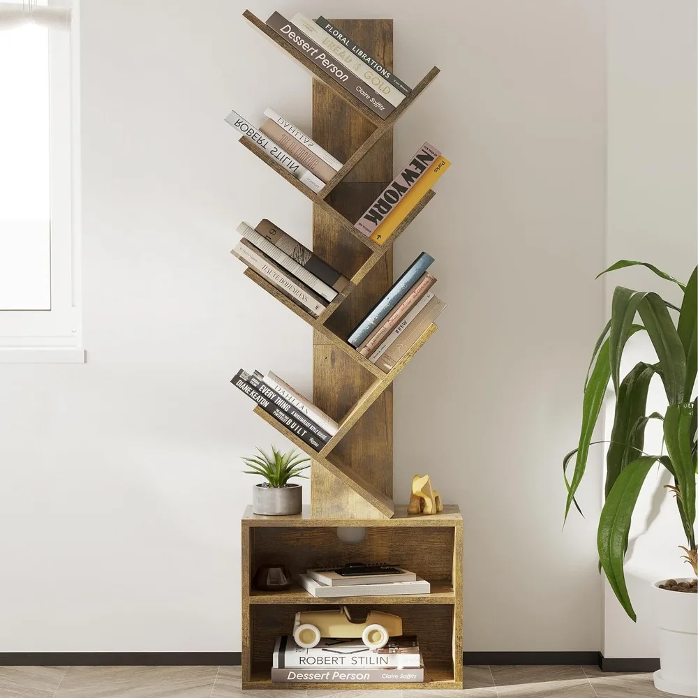 

6 Tier Tree Bookshelf, Small Bookcase with Storage Cabinet, Modern Tall Narrow Bookshelves Organizer, for Bedroom/Living Room