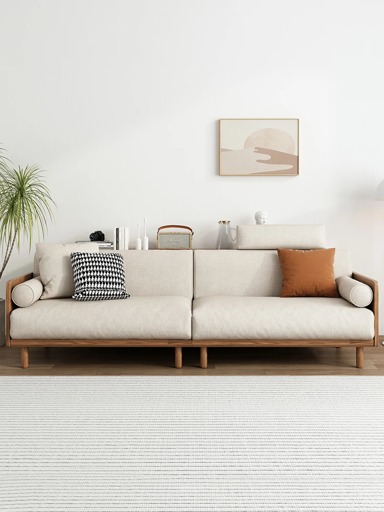 Japanese-style solid wood fabric sofa can be disassembled and washed, simple modern small apartment living room three people