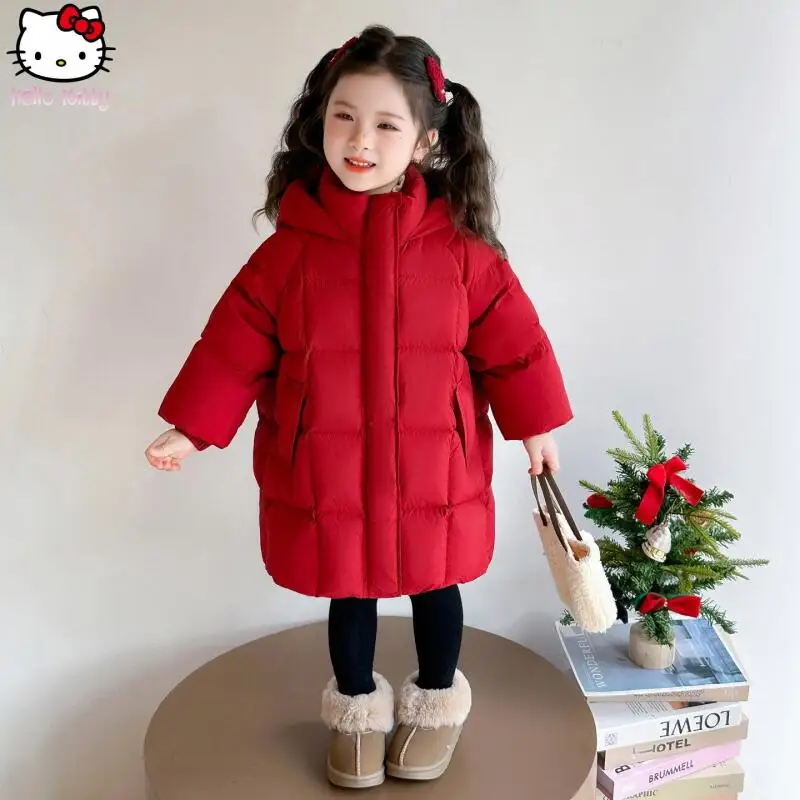 

Girls Kawaii Medium Length Down Jacket Cartoon Winter New Cotton Padded Jacket Anime Children's White Duck Down Jacket Tops