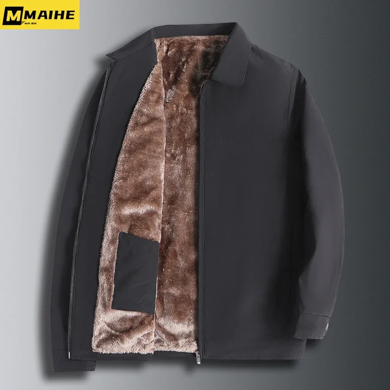 Chaqueta forrada de lana con solapa para hombre, abrigo Formal de negocios, ropa de moda a prueba de viento, Parka cálida, M-5XL, novedad de invierno, 2024