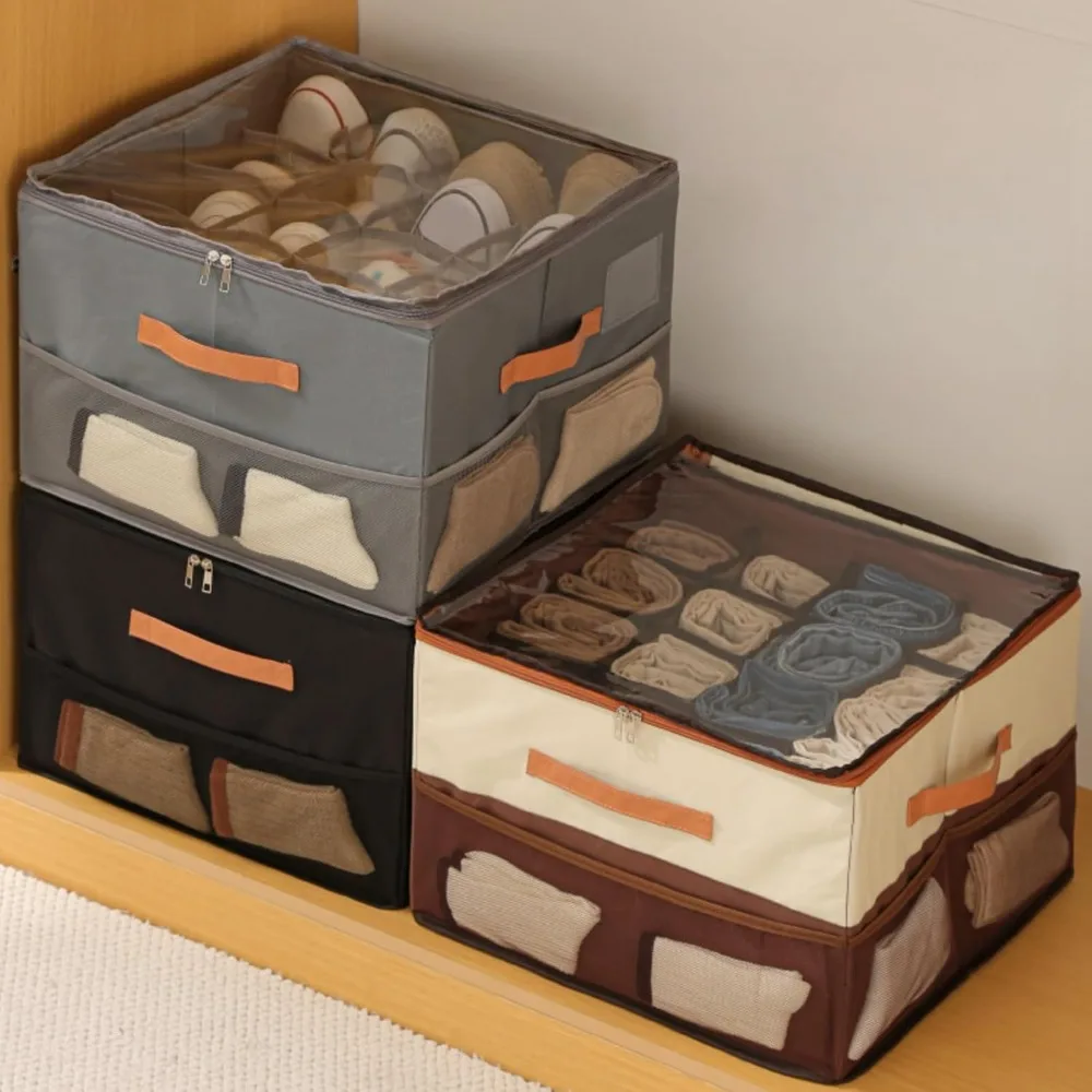 

Foldable Closet Organizer 16 Compartments Storage Box with Clear Lid, Dustproof Space Saving Shoe Clothes Organizer for Bedroom