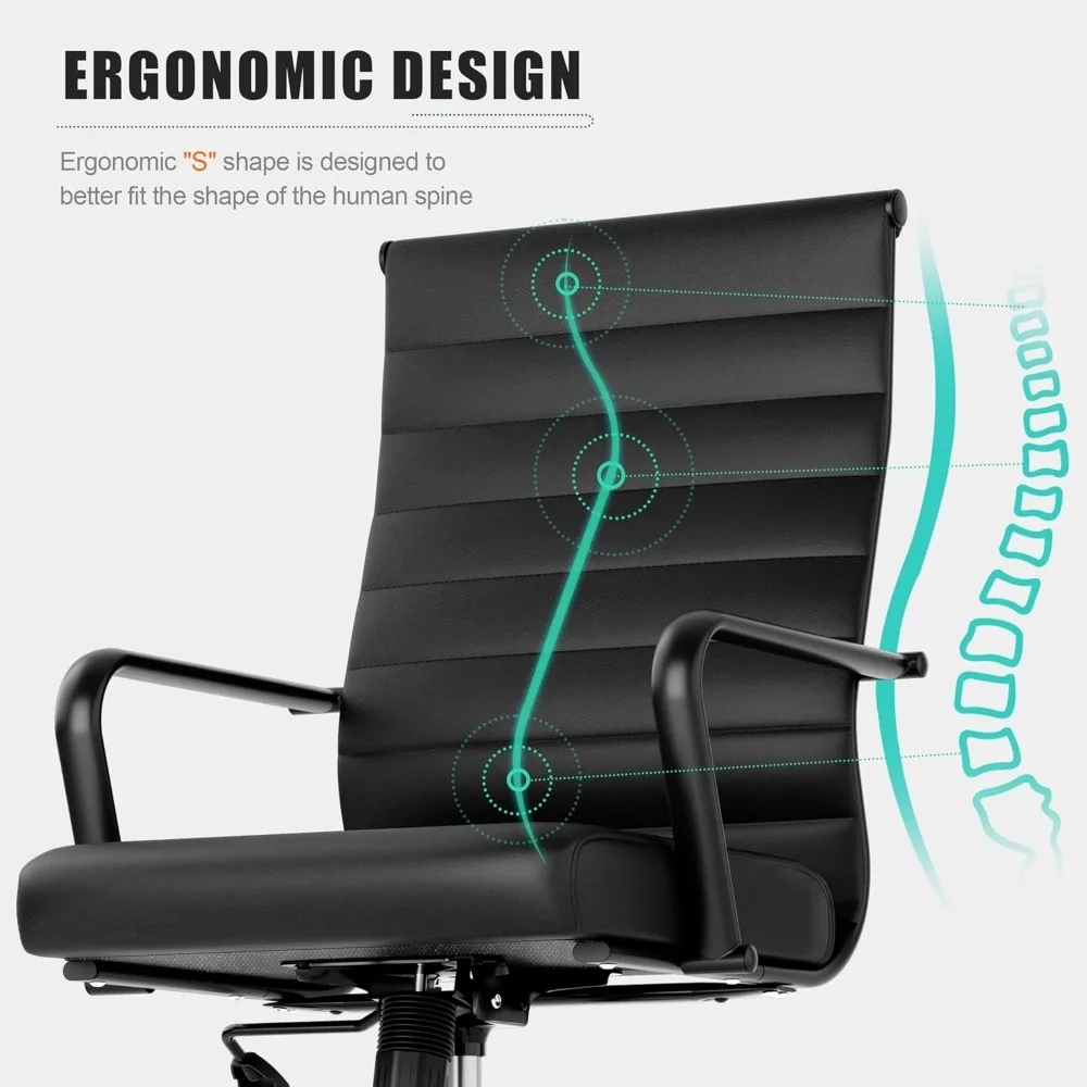 Leather Office Desk Chair, Conference Room Chairs Executive Chair Ribbed, Ergonomic Height Adjustable Swivel Rolling