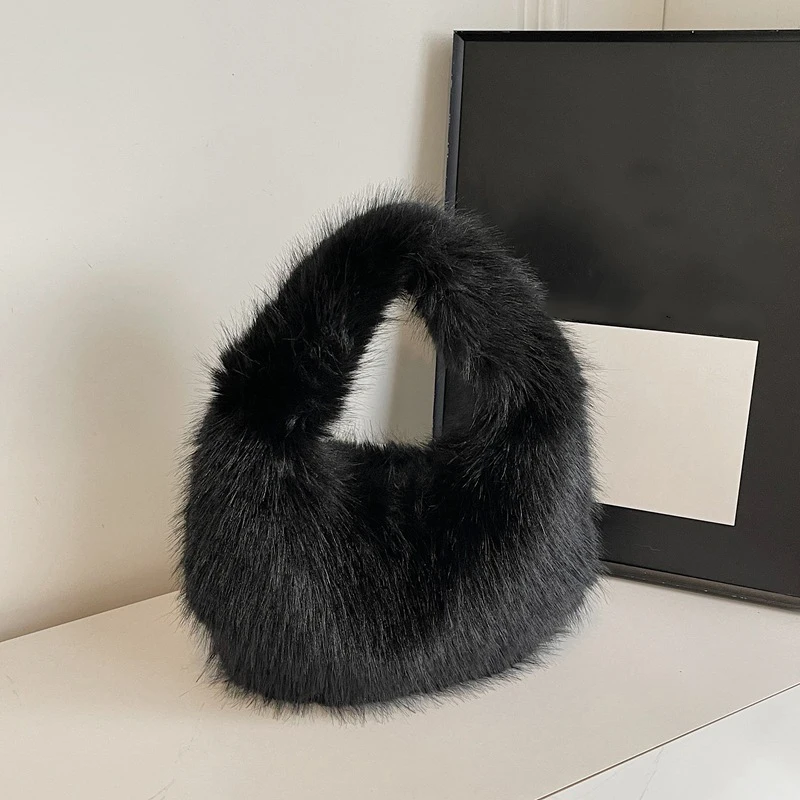 

Cute Small Faux Fur Shoulder Bags for Women Winter Fashion New Handbags and Purses Trend Warm Tote Bag