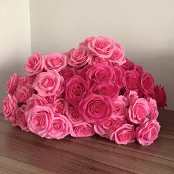 9Heads Roses Bouquet Artificial Flower Hot Pink Deep Pink Rose Fake Rose Living Room Dry Flower Decoration Wedding