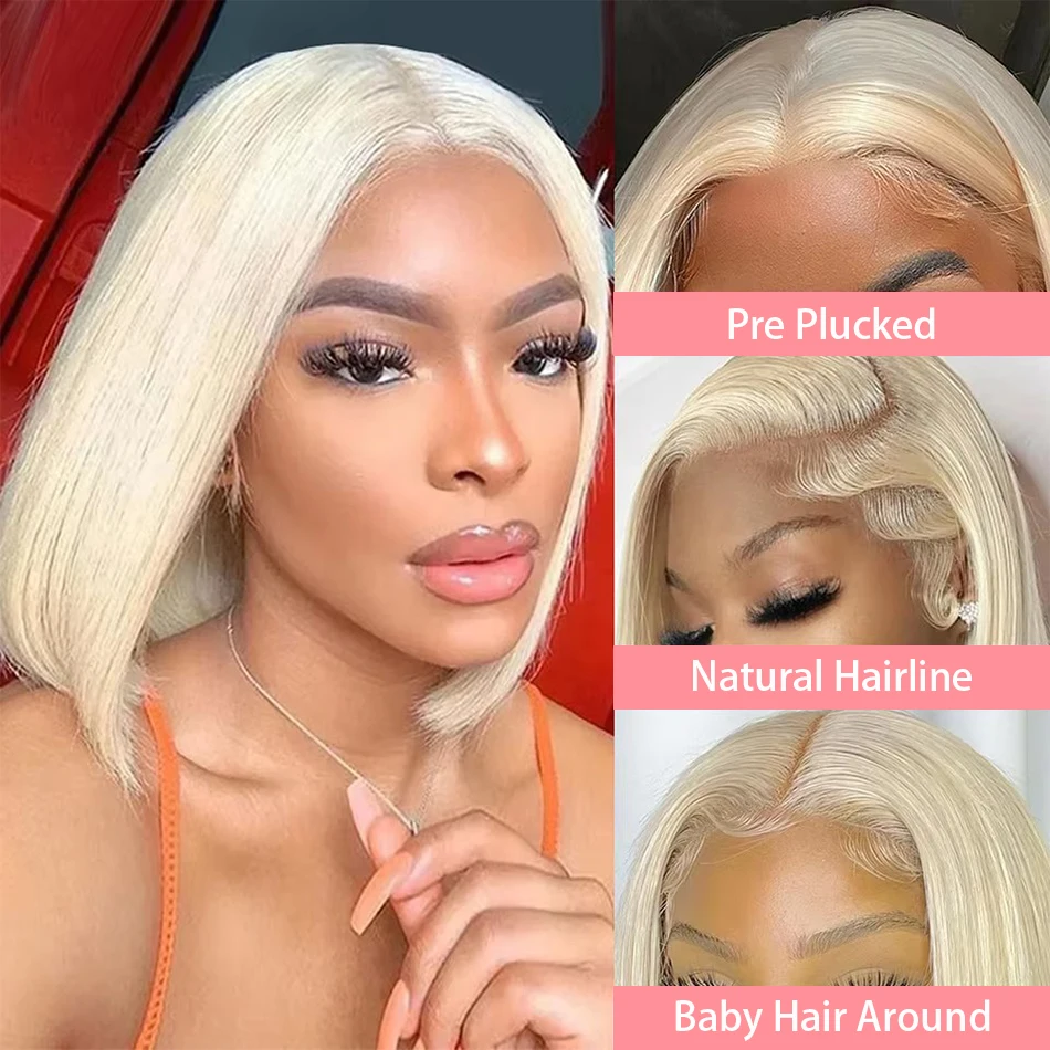 13x4 Blonde Bob Wig Lace Front Human Hair Wigs 613 Bone Straight Lace Frontal Wig 200% Short Bob Wig 100% Human Hair 12 14 Inch