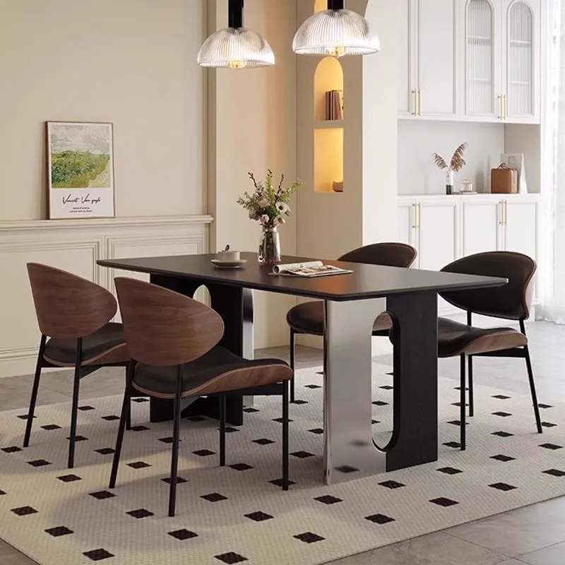 

Modern simple retro style black rock slab dining household rectangular dining designer high-end dining and