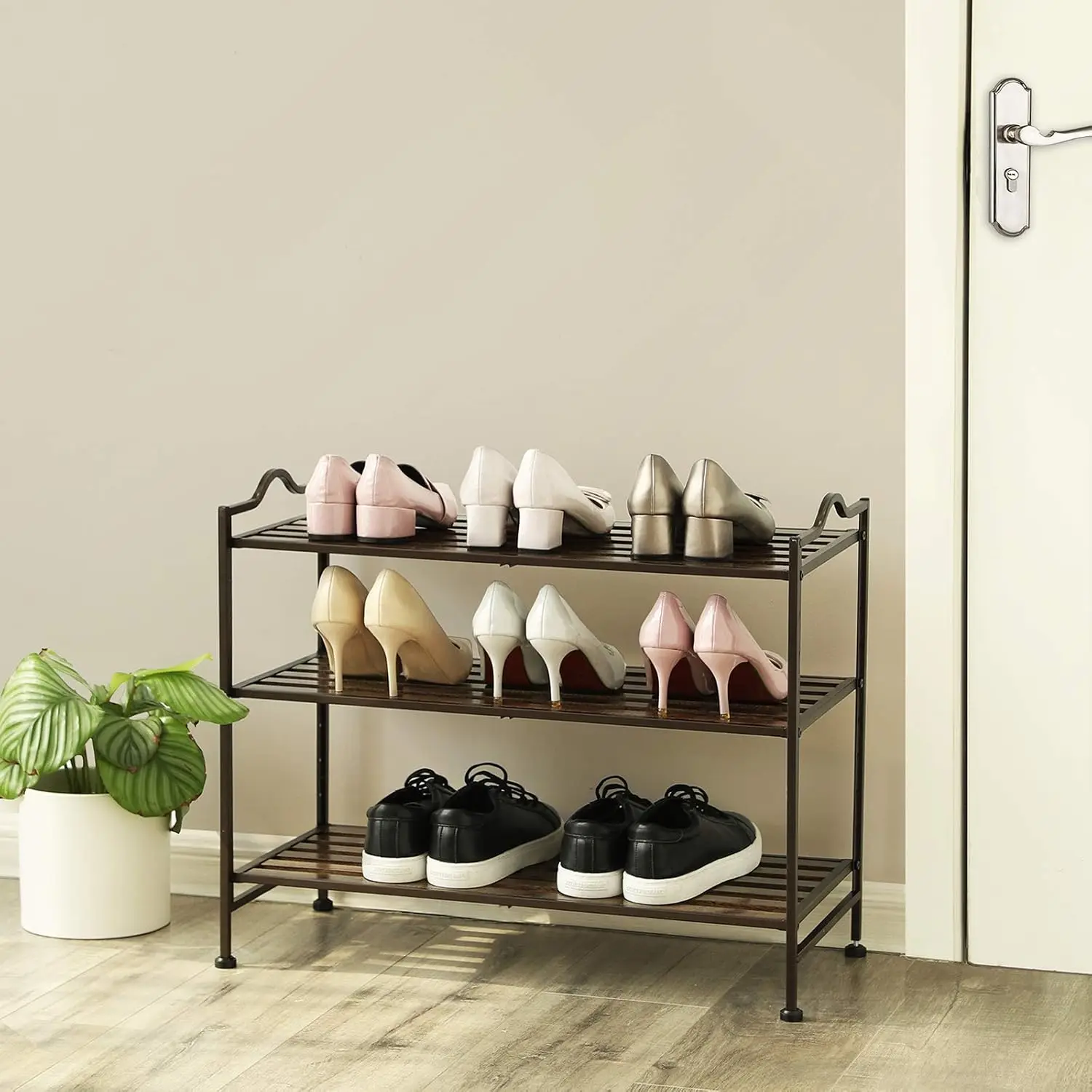 Entryway Shoe Storage Organizer with Metal Frame, 3-tier, Bronze