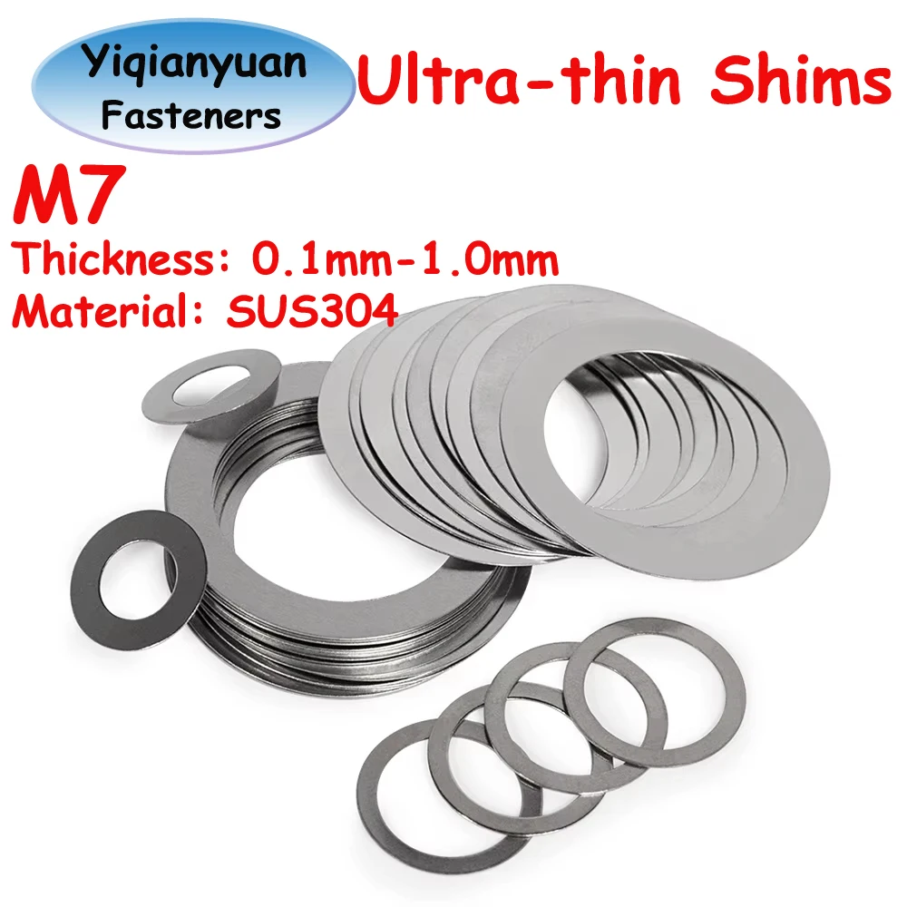 Yiqianyuan M7 DIN988 SUS304 Stainless Steel Adjusting Shim Washers Ultra-thin Plain Washer Flat Gaskets