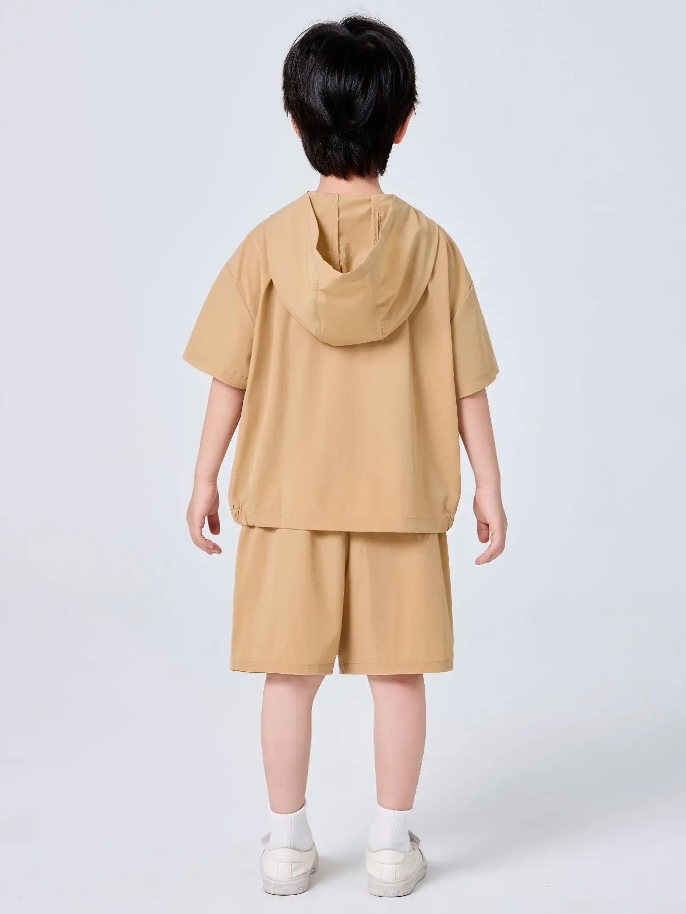 Boys' Suit Hooded Short Sleeve Quick Drying Top Solid Color Shorts (Top+Shorts)