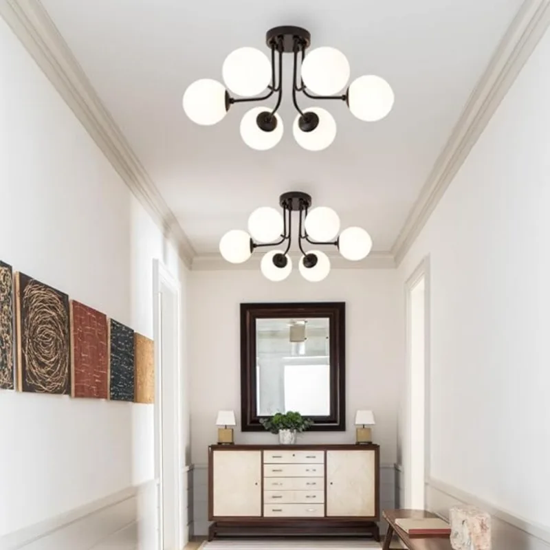 Nordic Bedroom Living Room Ceiling Light Modern Entrance White Glass Ball Light Embedded Aisle Wrought Iron Lamps