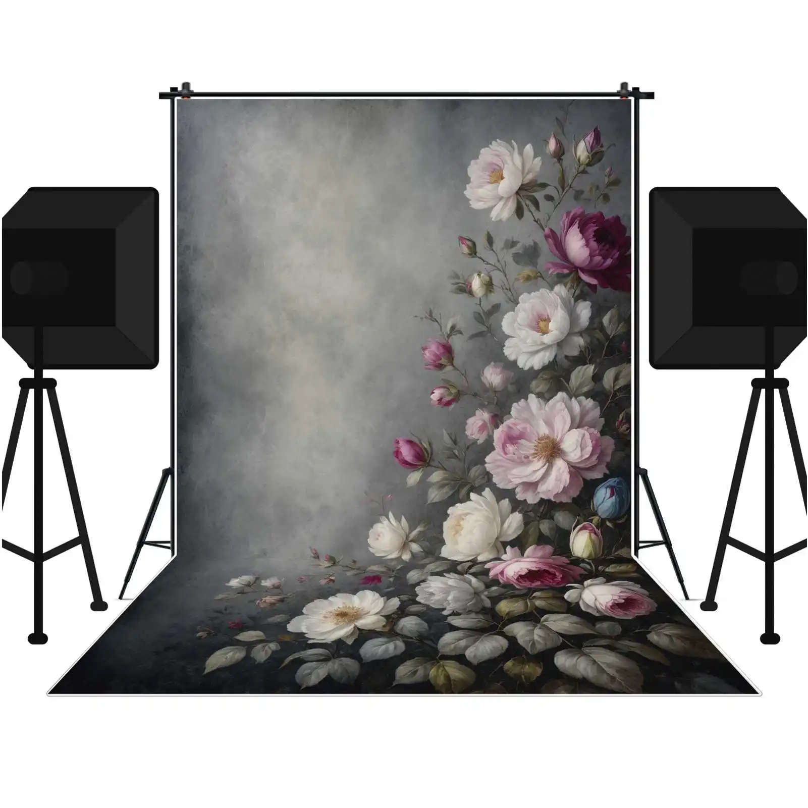 MOON.QG Flower Wall Portrait Anniversary Backgrounds Girl Gradient Color Vintage Grey Backdrops Customized Party Photozone Props