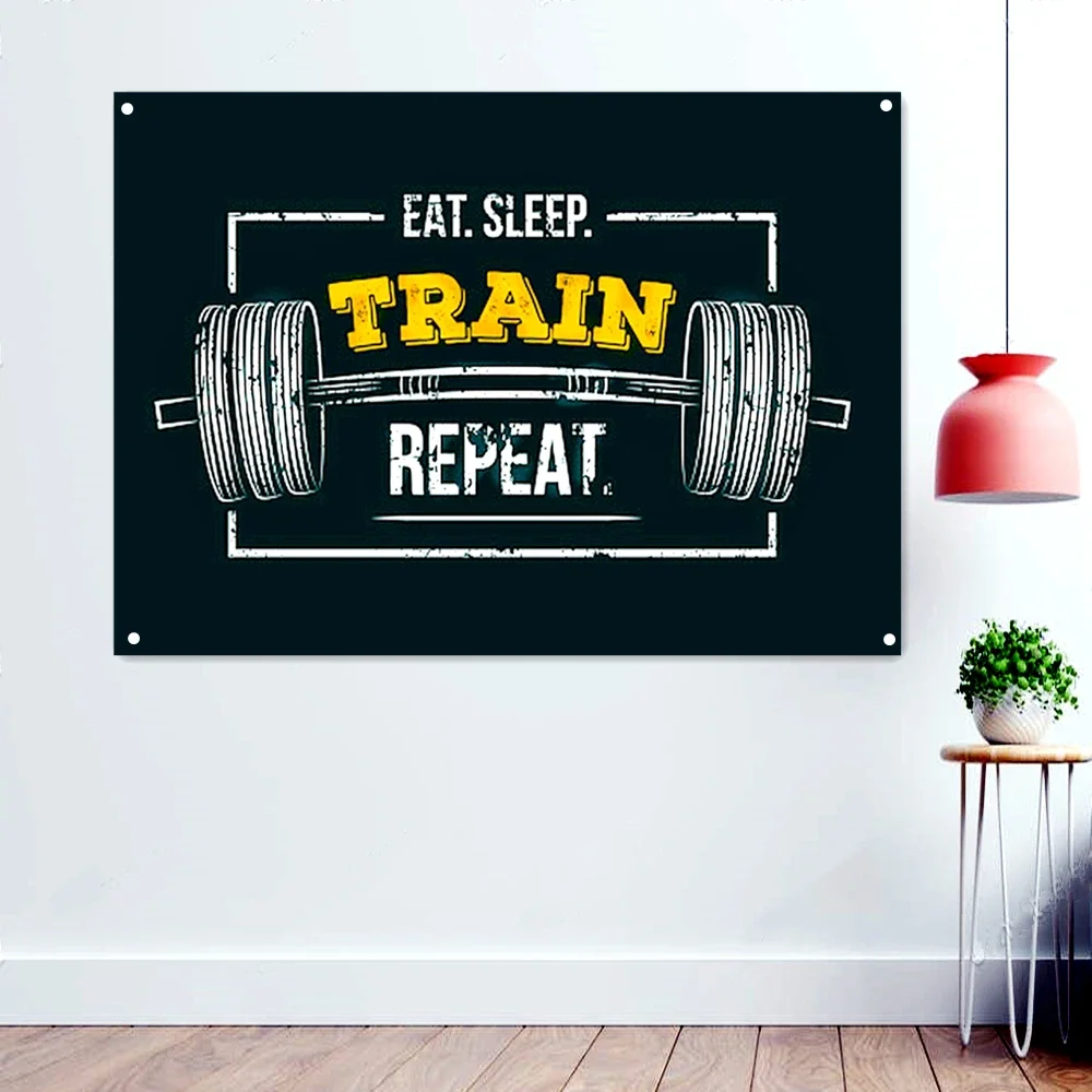 

"EAT. SLEEP. TRAIN REPEAT" Gym Workout Inspirational Slogan Poster Wall Art Yoga Fitness Sports Banner Flag Hanging Paintings